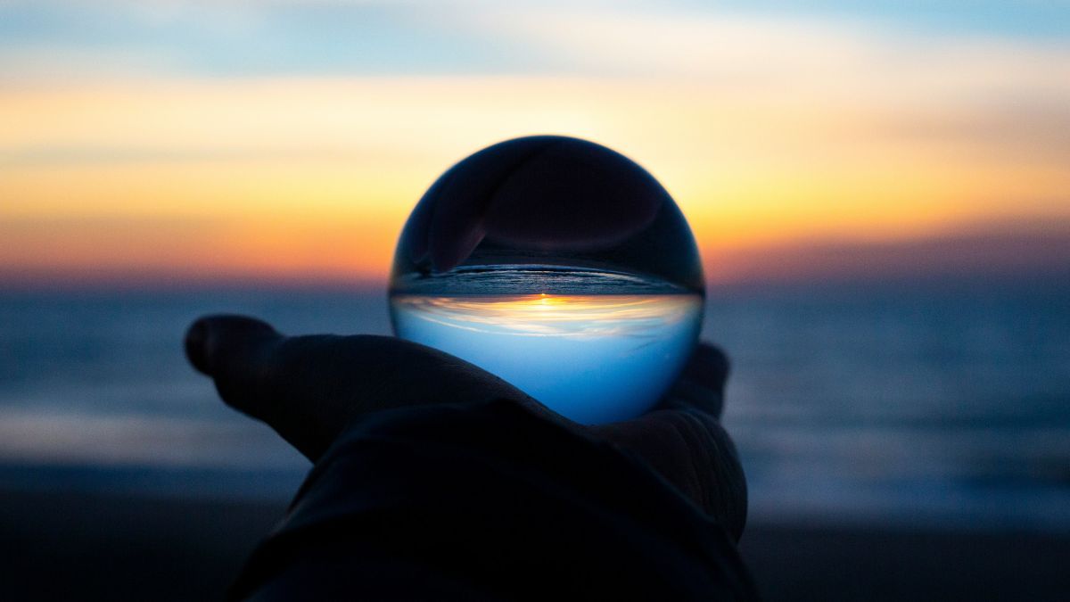 ocean scape through a glass sphere